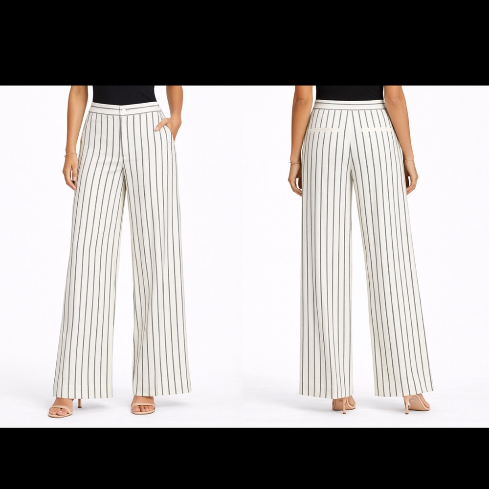 Zara Wide Leg Cream Pinstripe Pants